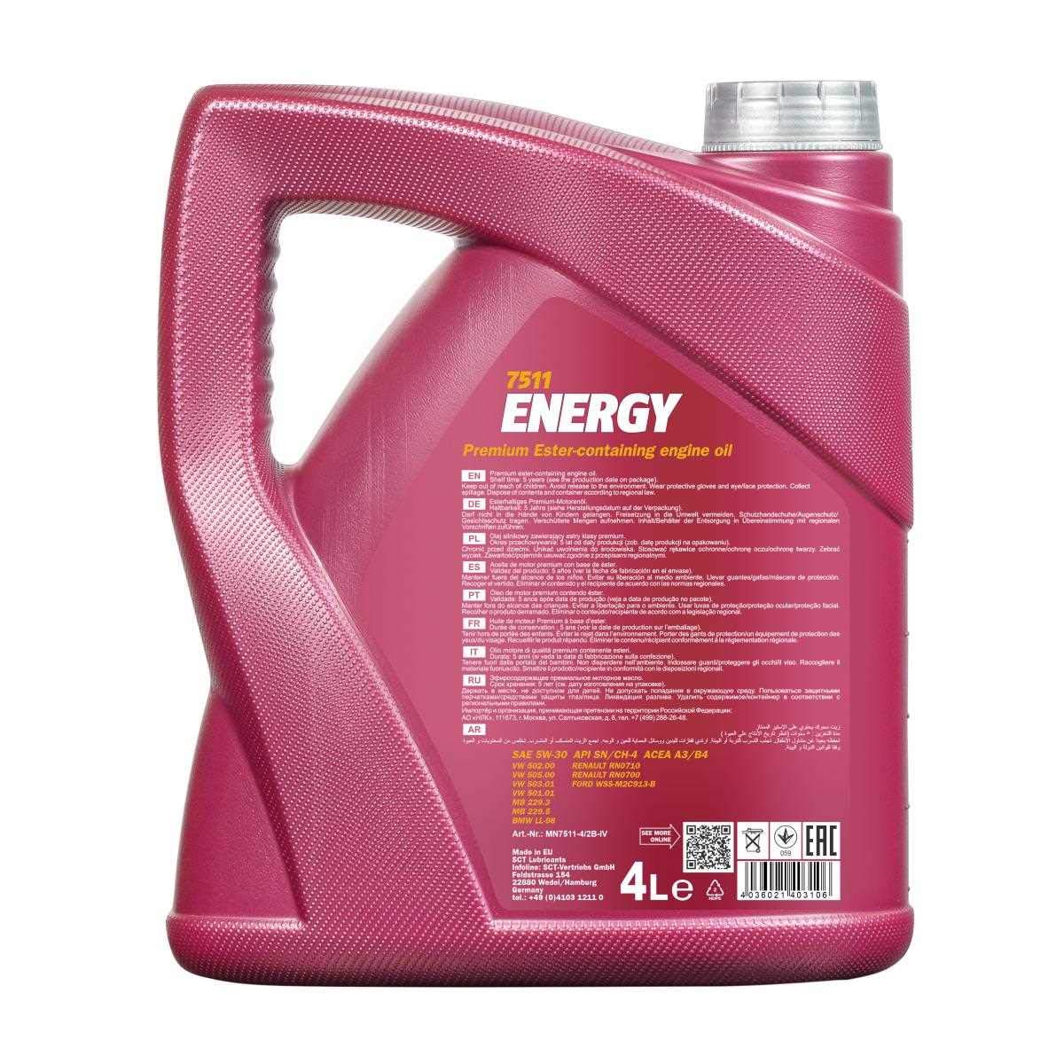 Set 85476903 MN7511-4 2x 4 Liter Original MANNOL Motoröl Energy 5W-30 API SL/CF Engine Oil Öl