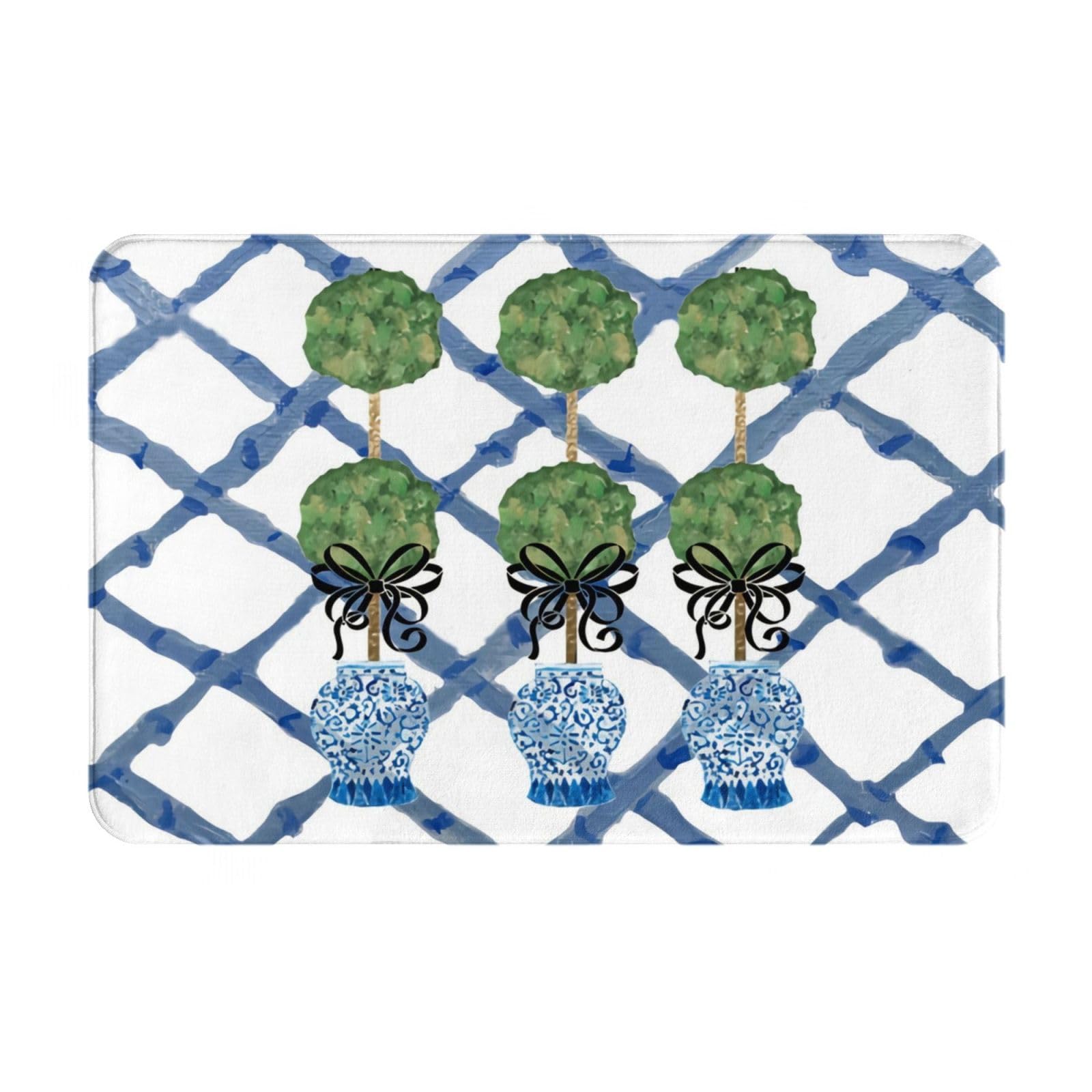 WFTTFOU Topiary Chinoiserie Ginger Jar Bath Mat, Bathroom Rug, Washable Microfiber Soft Doormats Shower Mat, Home Decor Non-Slip Super Absorbent