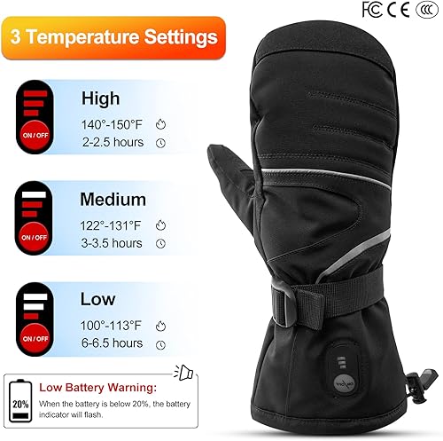 Miniatura 2 de Guantes térmicos para hombres y mujeres, guantes de calefacción eléctricos recargables de 7.4 V, impermeables y resistentes al viento, guantes de