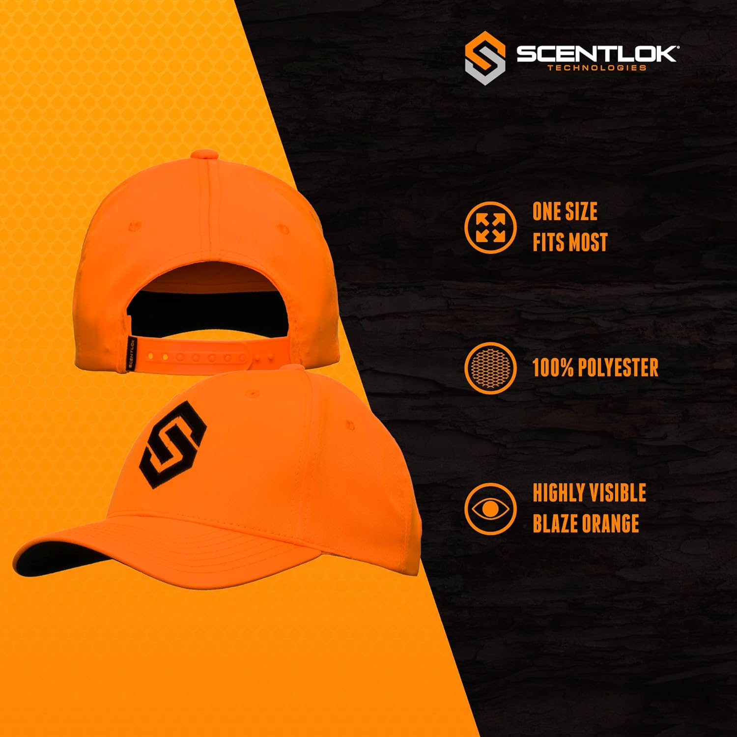 ScentLok Icon Hat Blaze Orange Snapback Cap – High Visibility Hunting Hat with Adjustable Closure