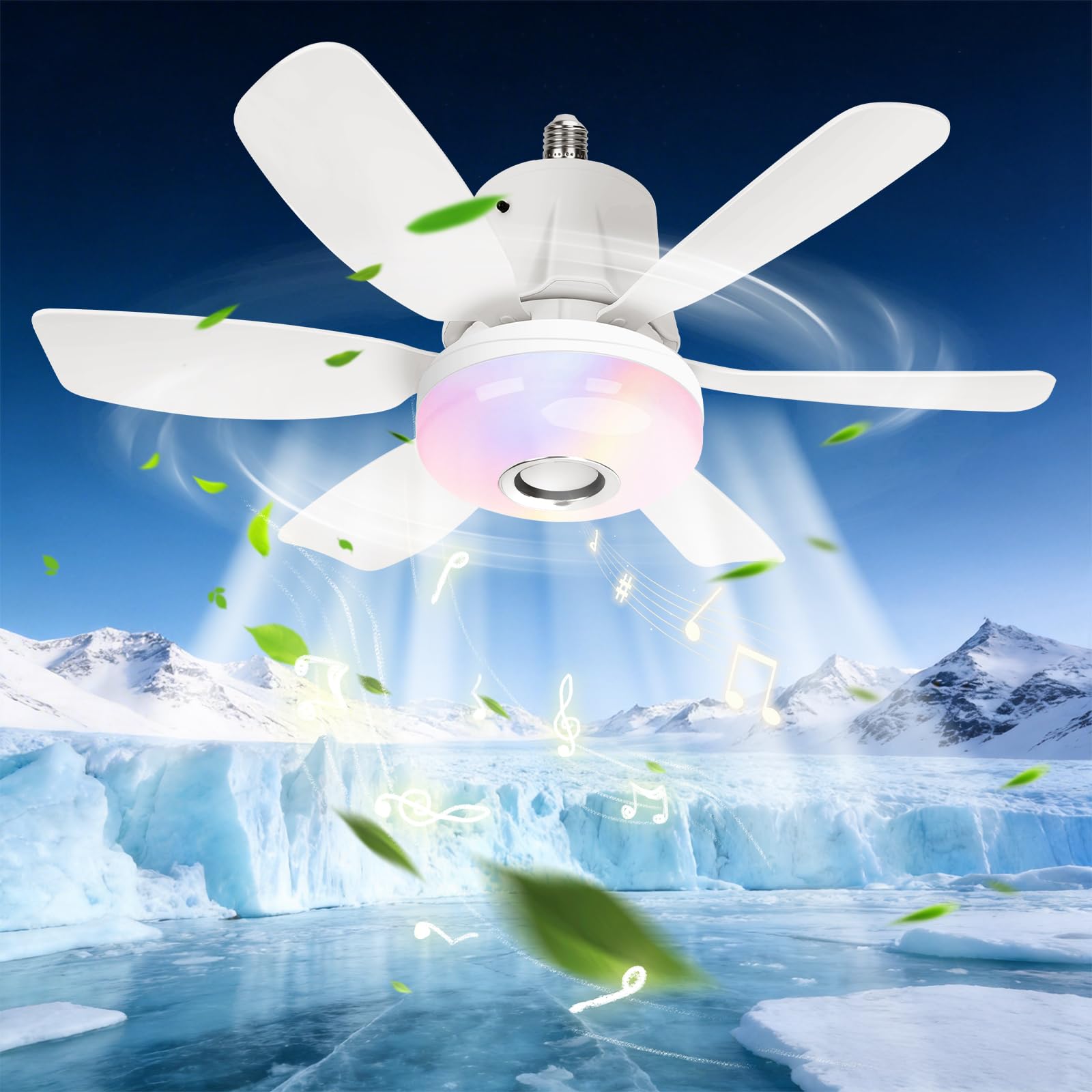 Ventilatore da Soffitto con Luce e Telecomando E27, Con altoparlante, Dimmerabile Plafoniera LED 3000-6500K, Luce ambientale RGB, timer, silenzioso per Camera da Letto, Soggiorno, Cucina