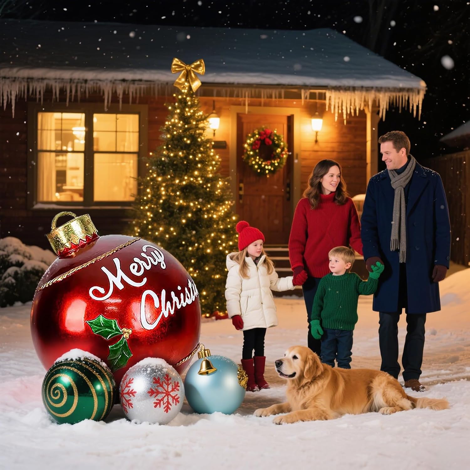 32 Inch Giant PVC Christmas Decorated Ball Inflatable Outdoor Holiday Yard Decorations Yard Decorations Outdoor Decorations for Decor(1 Pcs) (red Balloon) - Image 3