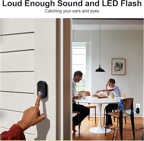 Miniatura 6 de Timbre inalámbrico con 3 receptores, 1 botón, timbre de puerta inalámbrico  Rango de 1300 pies, 58 melodías, 5 niveles de volumen, flash LED