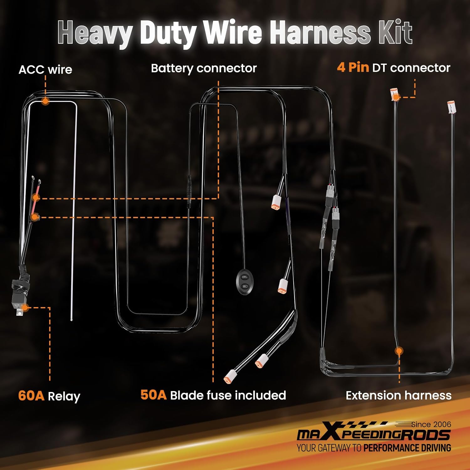 maXpeedingrods 6 X 3.5 Inch LED DRL Offroad Pod Lights with Wiring Harness Kit 6pcs 4-PIN DT Plugs, 160W 12-24V 40A