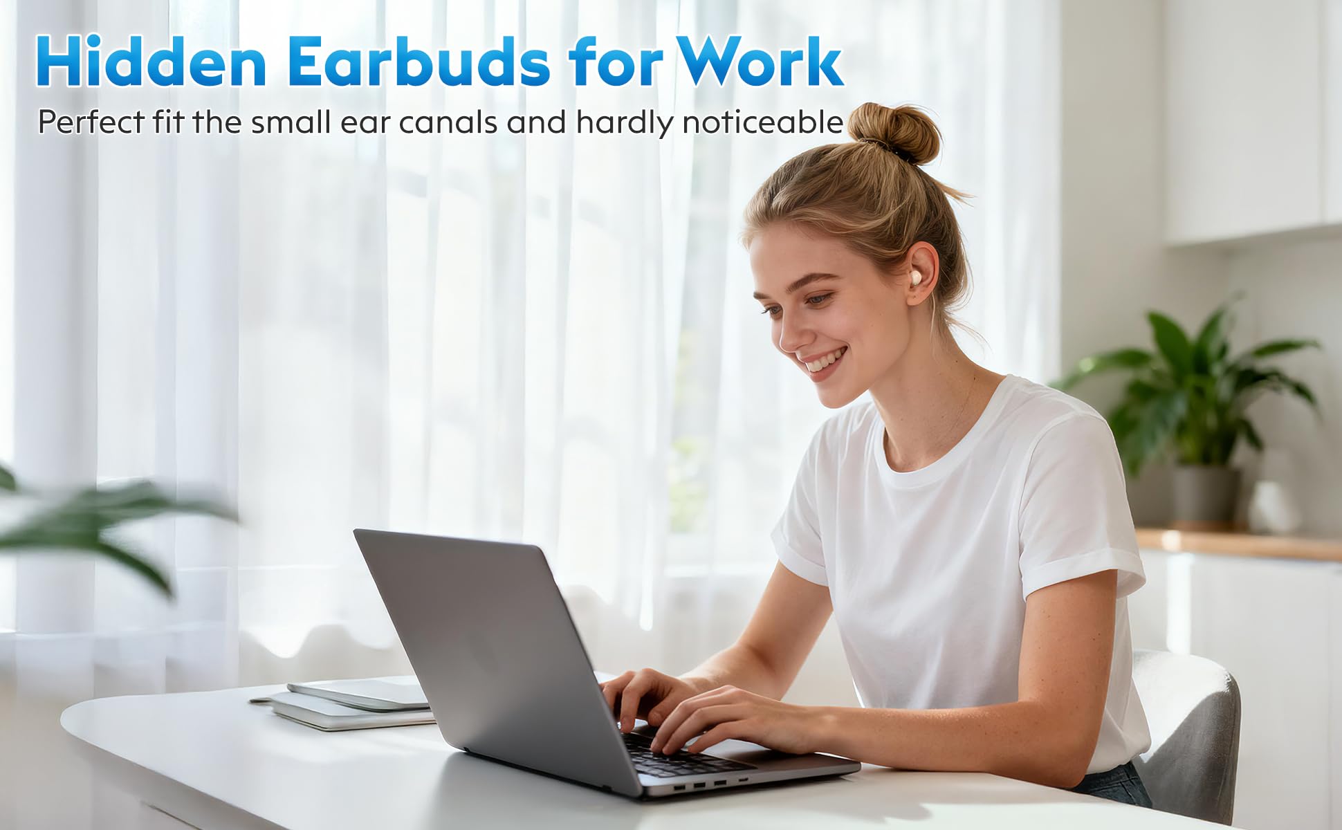 Auriculares inalámbricos invisibles para dormir, cómodos auriculares compactos para dormir de lado, auriculares con pantalla LED para dormir, trabajar y deportes (beige)