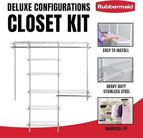 Miniatura 3 de Rubbermaid Configurations - Kit de armario de lujo blanco 3-6 pies kit de estantería de alambre con estantería expandible y varillas telescópicas