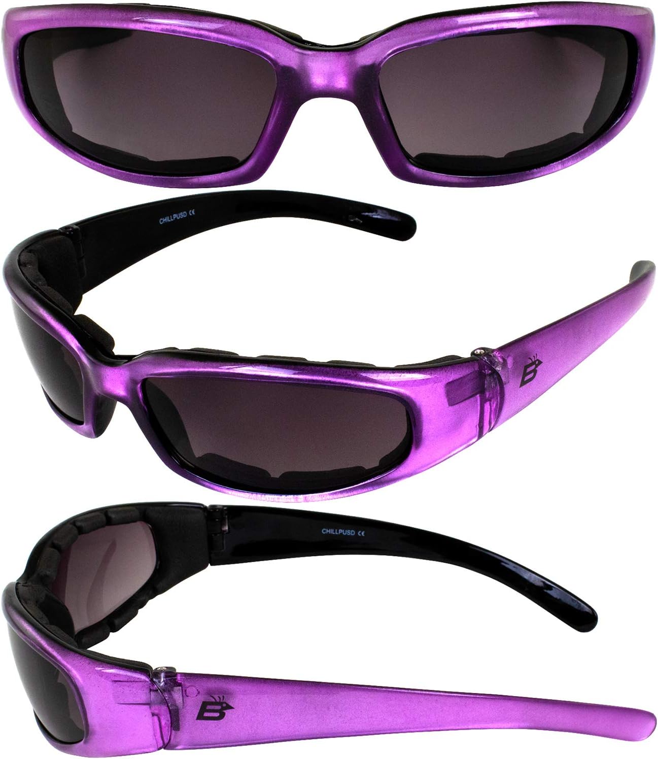 Birdz Eyewear Chill Women's Motorcycle Sunglasses Padded 2 Pairs Purple Frames Clear & Super Dark Lenses image 7 of 7 B08S469Y36