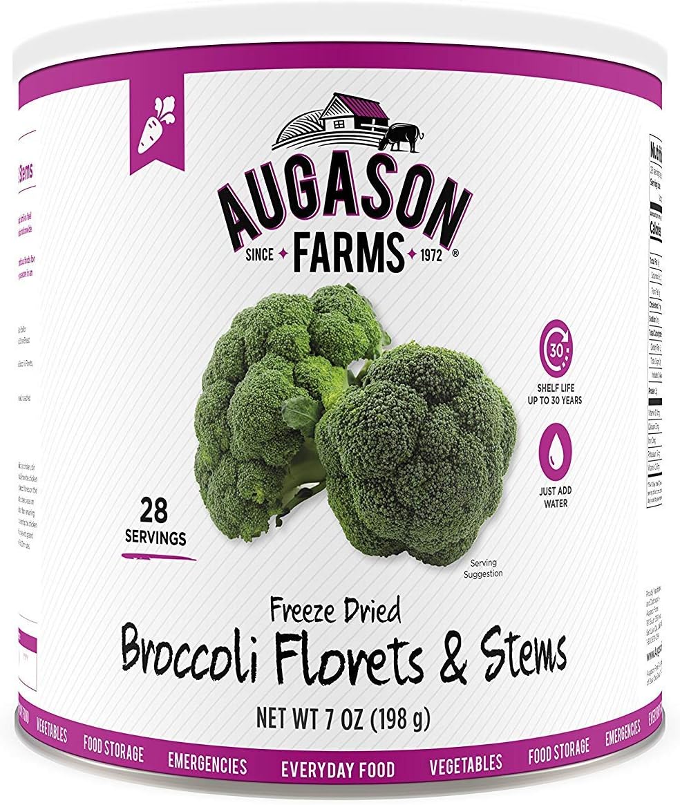 Augason Farms Freeze Dried Broccoli Florets & Stems 7 oz No. 10 Can