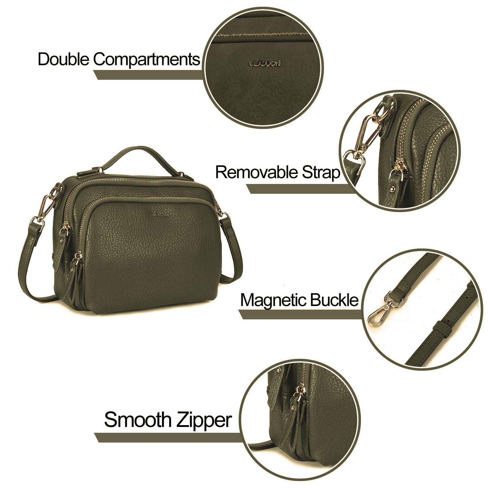 Gladdon Borse a tracolla da donna, piccole borse a tracolla con tasche multiple, pelle PU, cerniera, borsa a tracolla alla moda con tracolla regolabile e rimovibile, piccola