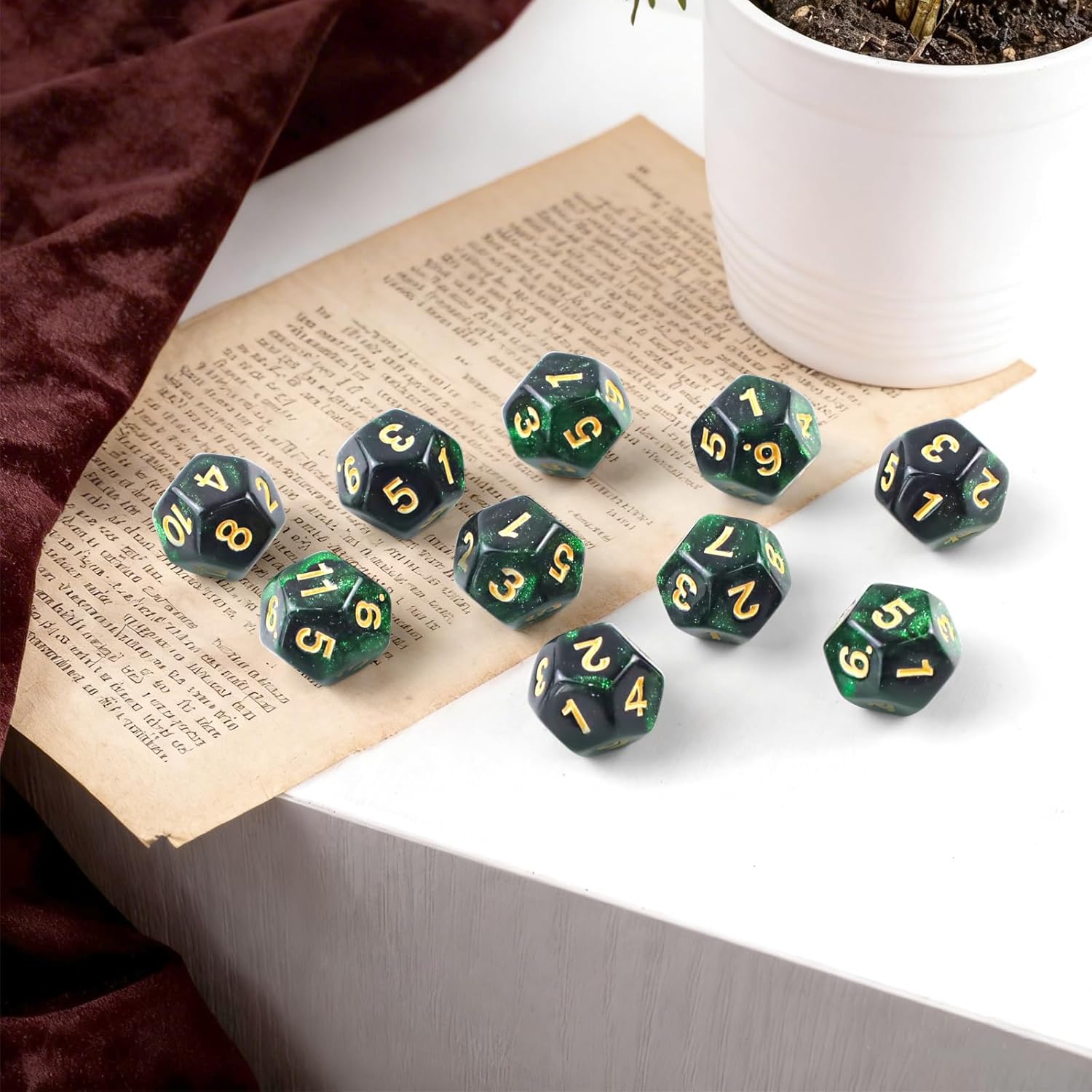 Dice Set, Polyhedral Dice, 10 Dice Dice Game Dice, Table Game Dice for Dungeons and Dragons DND RPG MTG, Card Game Role Playing Games (D12 Black/Green)