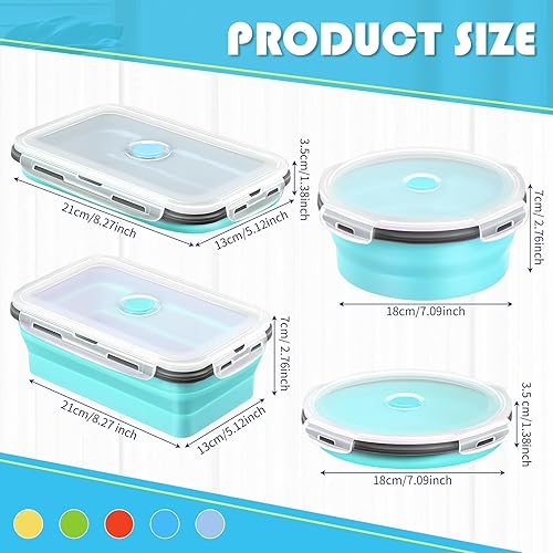 Miniatura 9 de 10 recipientes plegables de silicona grandes de 40.6 onzas con tapas herméticas, apilables, recipientes de almuerzo para cocina, viajes, microondas,