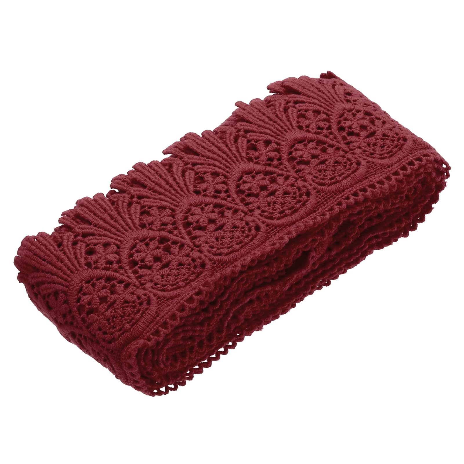 sourcing map Cotton Lace Trim Vintage Crochet 3inch x 9yard Wine Red Stretch Lace Edge Ribbon for DIY Scrapbooking Clothes Curtain Slipcover Fabric — image 1