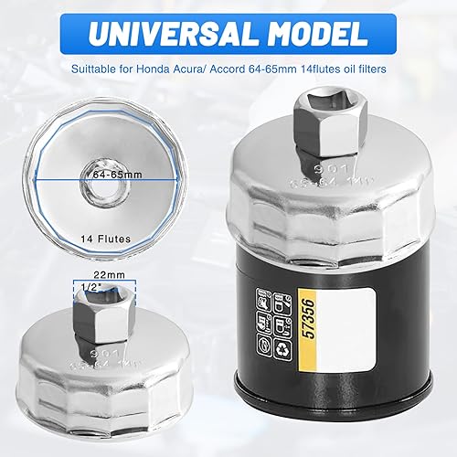 Miniatura 3 de Llave de filtro de aceite de 2.520-2.559 in Herramienta de extracción de filtro de aceite de 14 flautas compatible con Wix 57356, 15400-PLM-A02