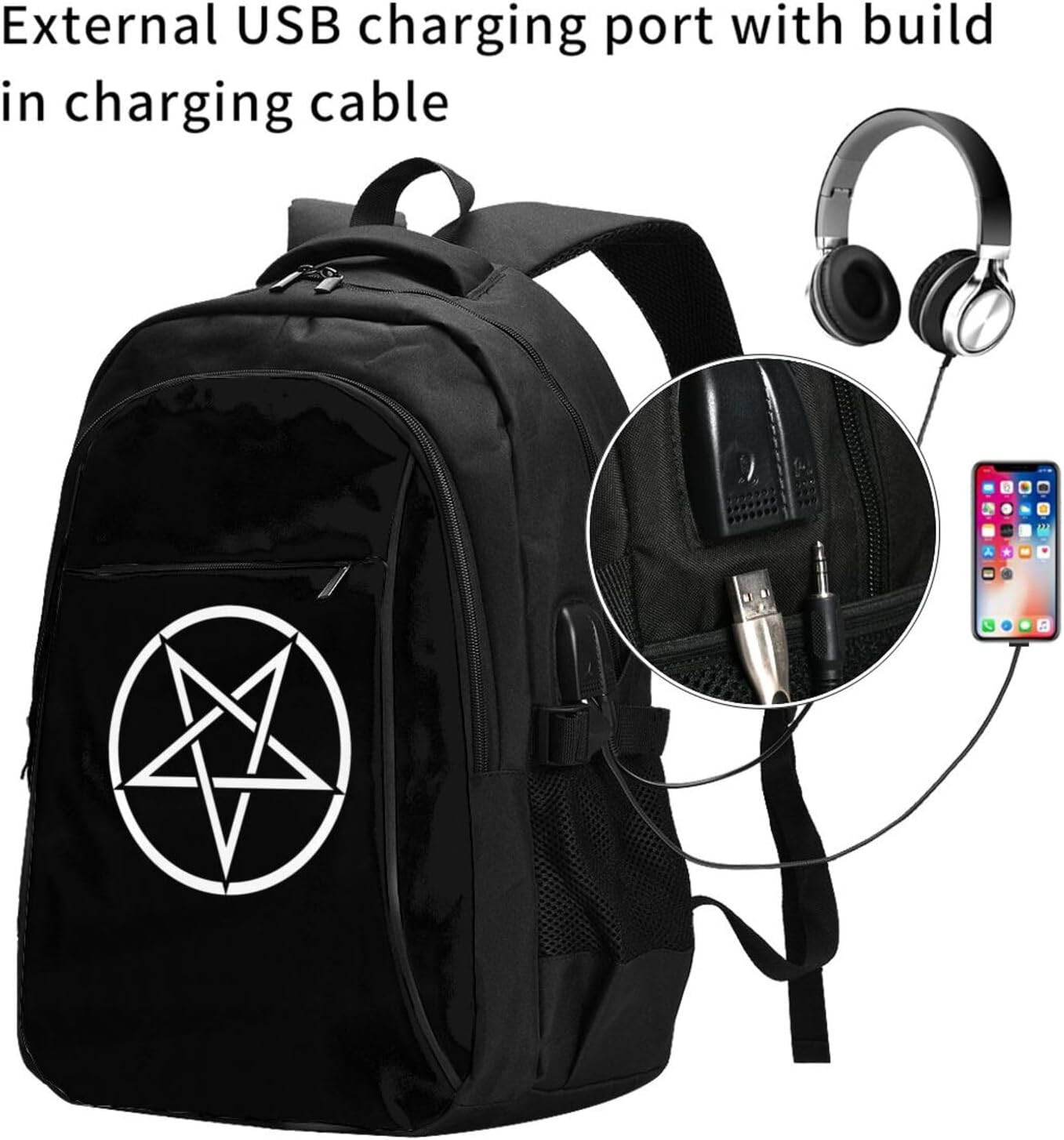 Pentagram Travel Backpack, Extra Large 50L Laptop Backpacks for Men Women, College Backpacks Work Bag with USB Charging Port Fits 17 Inch Computer, Black