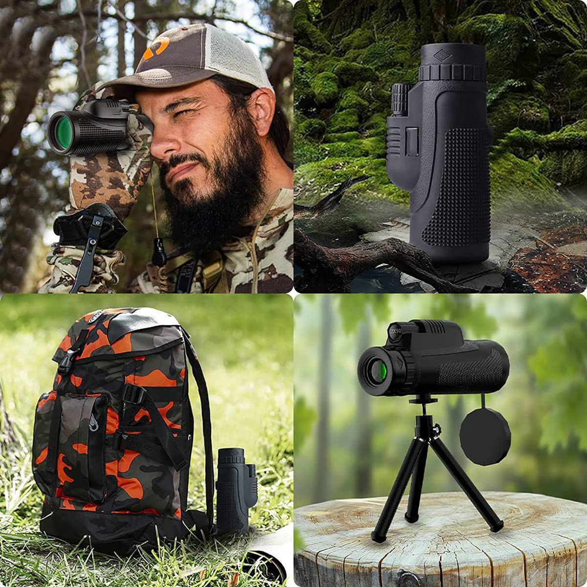 Monoculaire T8-12x Zoom monoculaire avec vision nocturne,Télescope adulte avec BAK4 HD FMC avec adaptateur et tripod,Petit télescope pour l'observation des oiseaux, le sport et plus encore,Cadeau