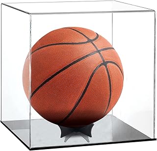 AUSTUFF Clear Acrylic Basketball Display Case Acrylic Box Football Storage Collectible Sports Memorabilia Holder with Buil...