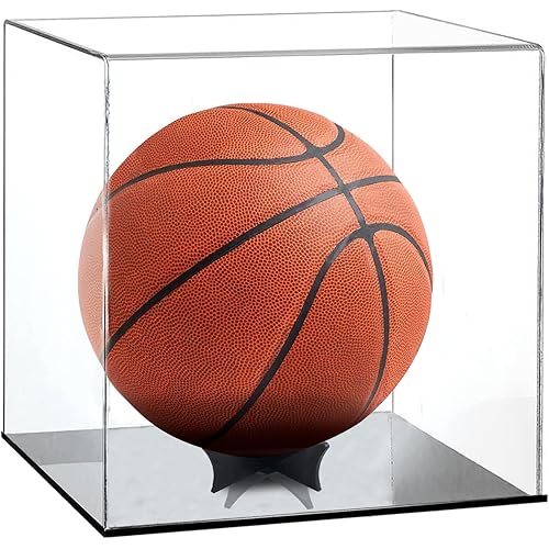 Clear Basketball Display Case Acrylic Box Football Basketball Storage Collectible Sports Memorabilia Holder with Stand(Product Includes Protective Film on Both Sides)