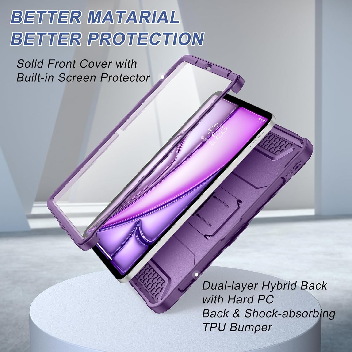 Soke Case for iPad Air 11-inch M4/M3/M2 (2026/2025/2024), iPad Air 5th/4th Generation 10.9 (2022/2020), with Built-in Screen Protector and Kickstand, Rugged Full Body Protective Cover - Purple