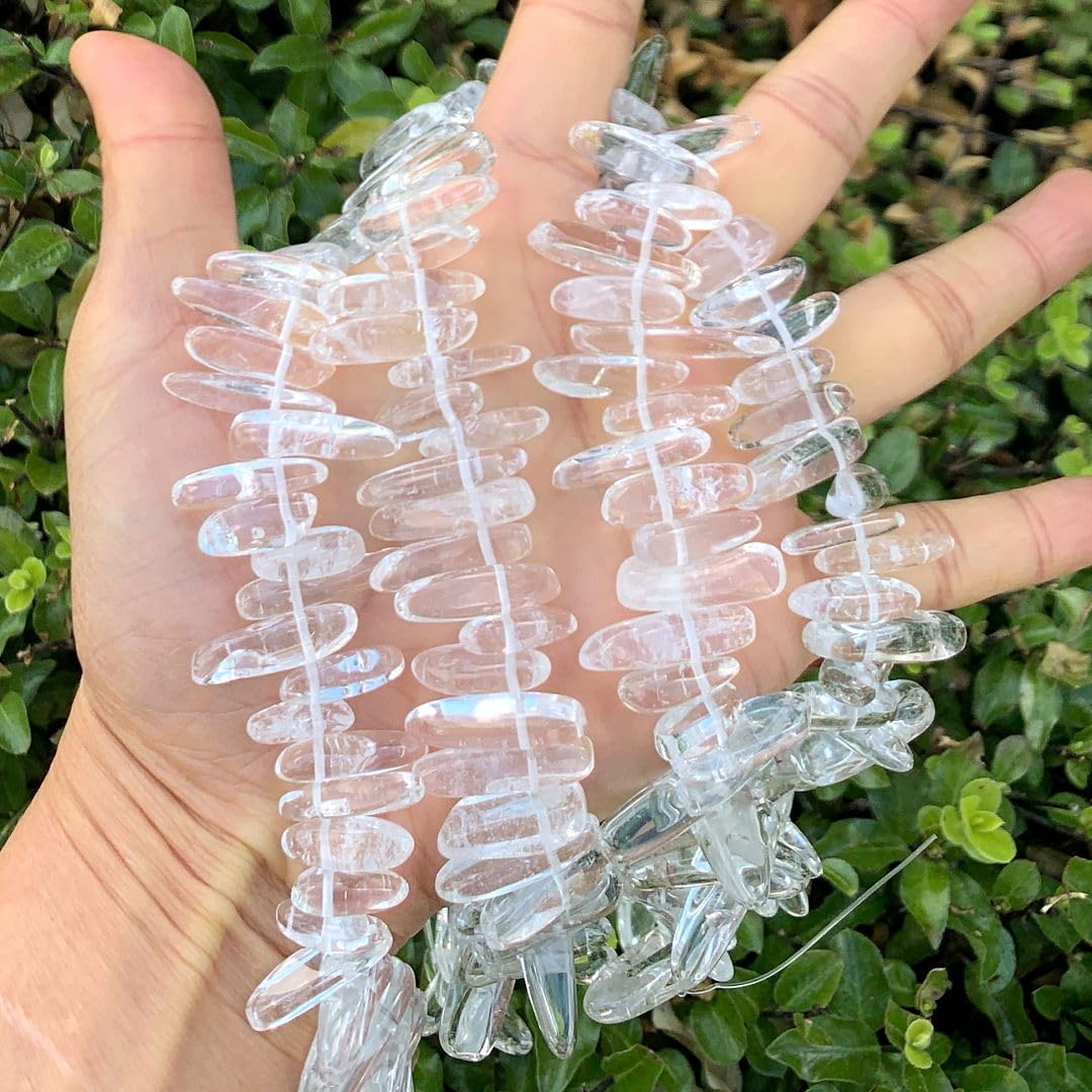 Adabele 3 Stränge natürlicher weißer Quarz klarer Kristall Edelstein Pendel Tropfen Spike Point 7-23 mm Anhänger Tropfen Perlen (45 Zoll insgesamt) für Schmuckherstellung GZ5-17