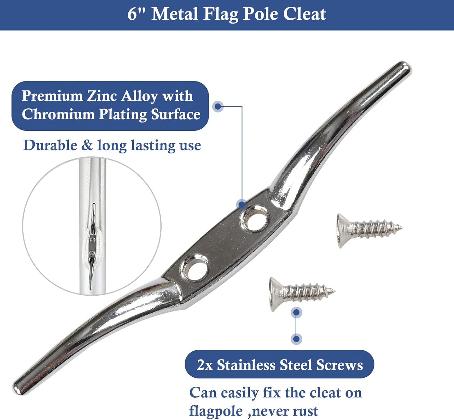 NQ Flagpole Hardware Repair Parts Kit-50 Feet Halyard Rope +3" Silver Ball+6" Zinc Alloy Cleat +4 PCS Metal Swivel Snap Clips+Aluminum Alloy Flagpole Truck with Nylon Pulley for 1.6"-2" Flag Poles Top : Patio, Lawn & Garden