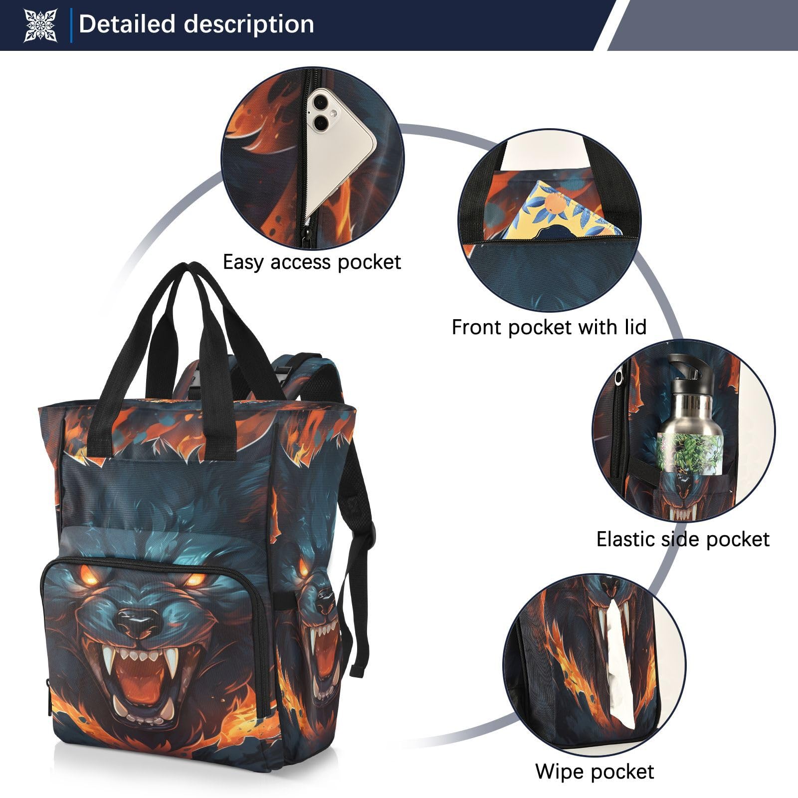 Panda Enojado Fresco Bolsa de Pañales Mochila de Viaje Gran Capacidad Bolsas para Mamá Papá Mujeres Niñas