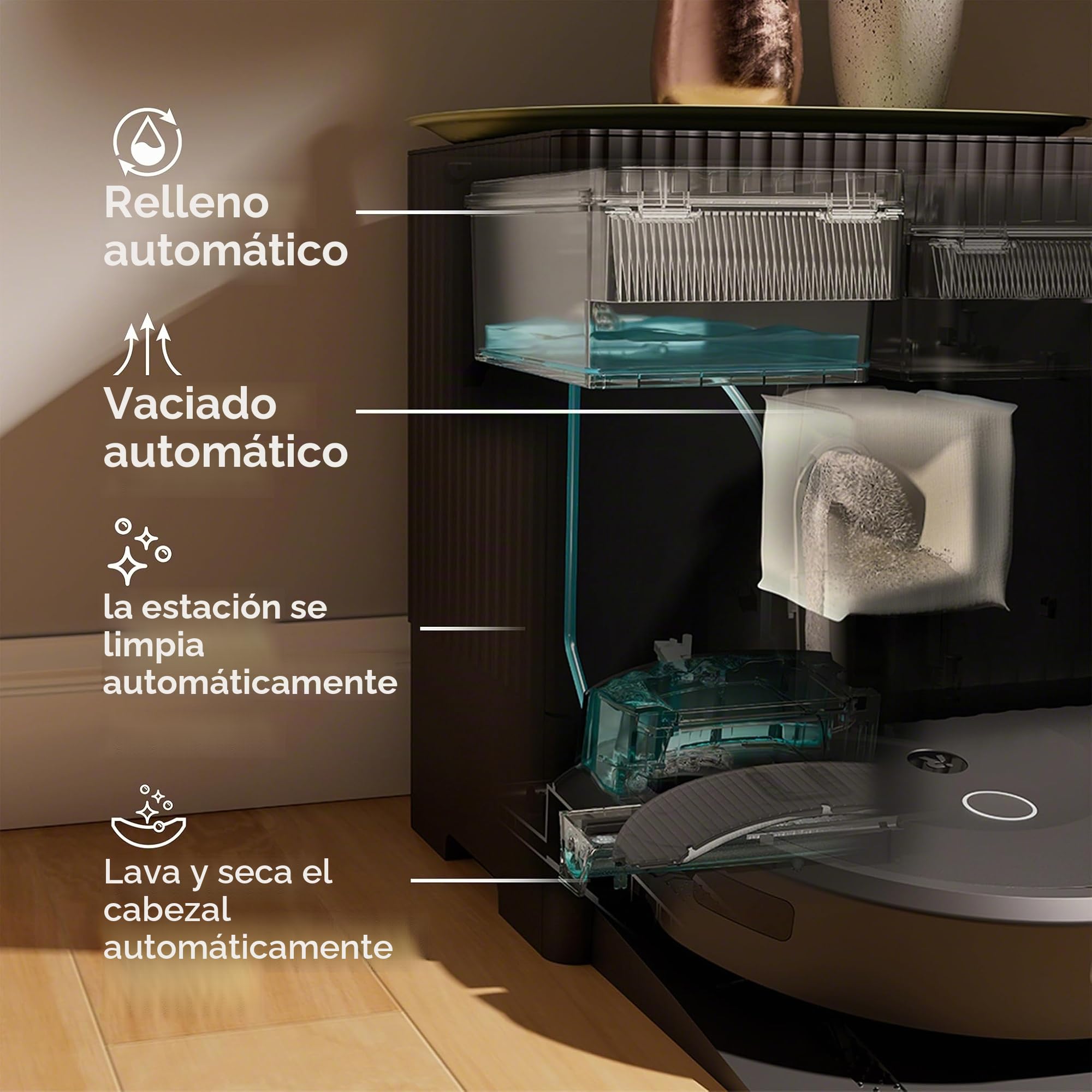 iRobot Roomba Combo 10 MAX + Base AutoWash, Robot Aspirador y friegasuelos, Multifuncional autolimpiable, rellena el depósito Agua, Lava&Seca mopa, autovaciado, mopa retráctil, Evita obstáculos, App