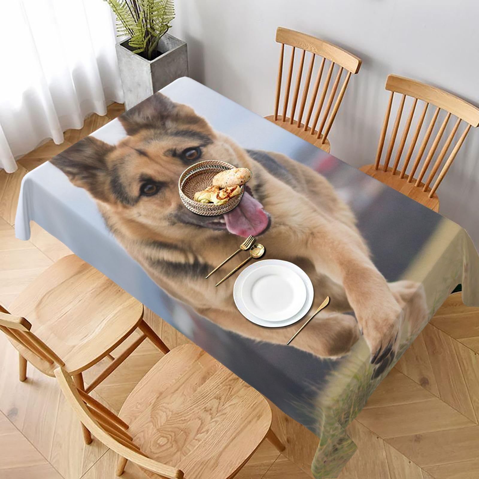 BNVSADC Running german shepherd dog Printed Rectangle Tablecloth 228x152 CM, Water Resistant Polyester Table Cloth Decorative Fabric Table Covers for Kitchen Dining Table Parties Camping