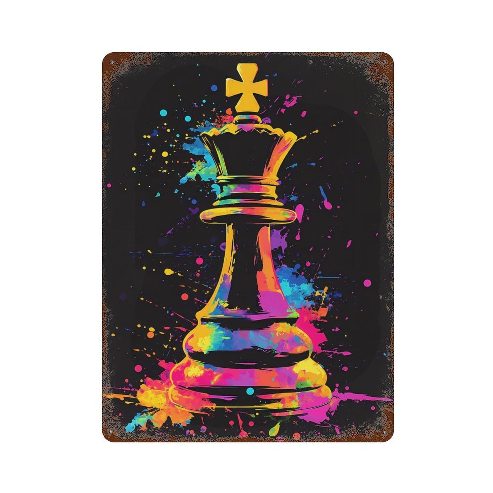 Colorful Chess King Rustic Tin Plaque 15.7"x11.8", for Shed, Workshop And Garage Wall Decor, Rustic Home Decor