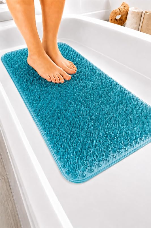 Tapete de banho retangular de PVC com textura de grama Dependable Industries inc. Essentials, azul, 62,23 cm x 34,29 cm