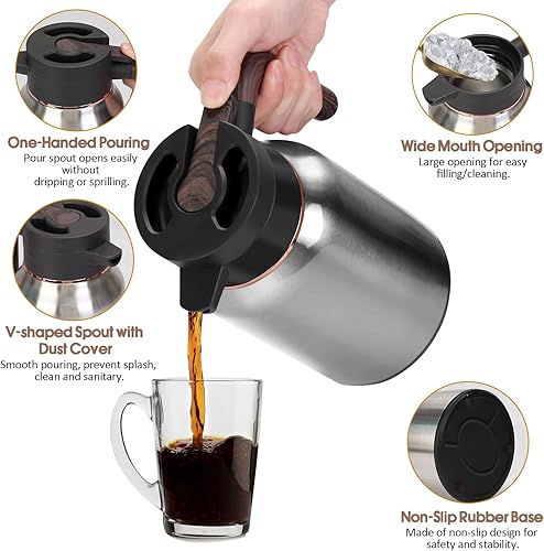 Miniatura 43 de Jarra térmica de café de 68 onzas, jarras de acero inoxidable para líquidos calientes durante 36 horas, jarras de café aisladas para mantener