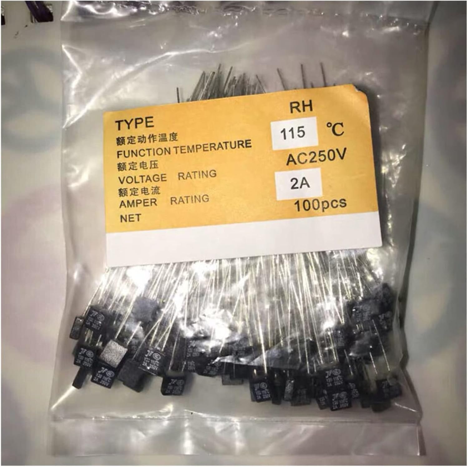 100pcs Black Square Fan Motor 1A 2A 3A 250V RH Thermal Fuse LED Fue 92 95 105 110 120 125 130 135 140 145 150 Degree Temperature Switch(3A,120 Degree)