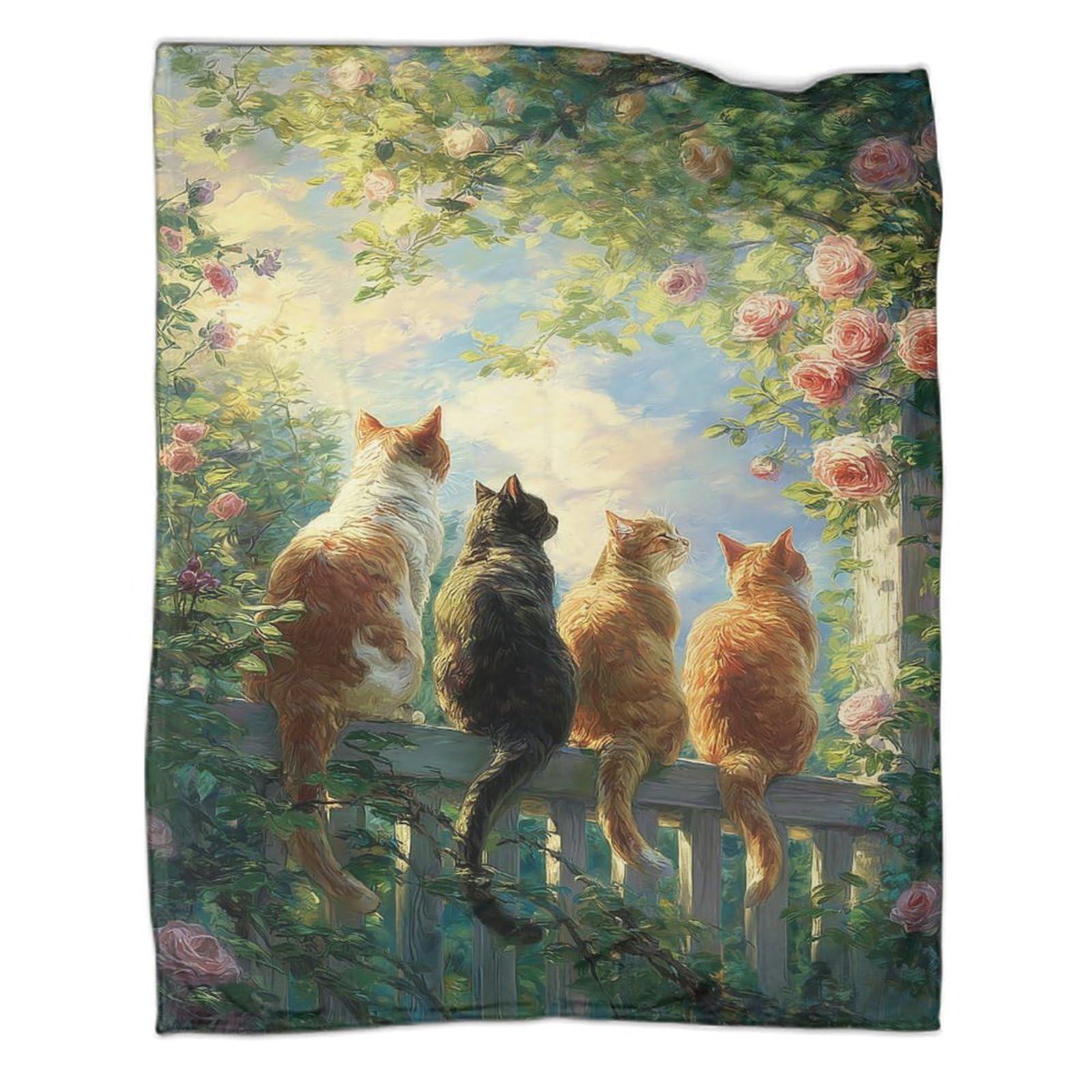kaiyun A Group of Cats Sat on The White Fence Patterned Throw Warm for Camping Outdoor Lightweight for Sofa Bed 80x90inch(200x230cm)