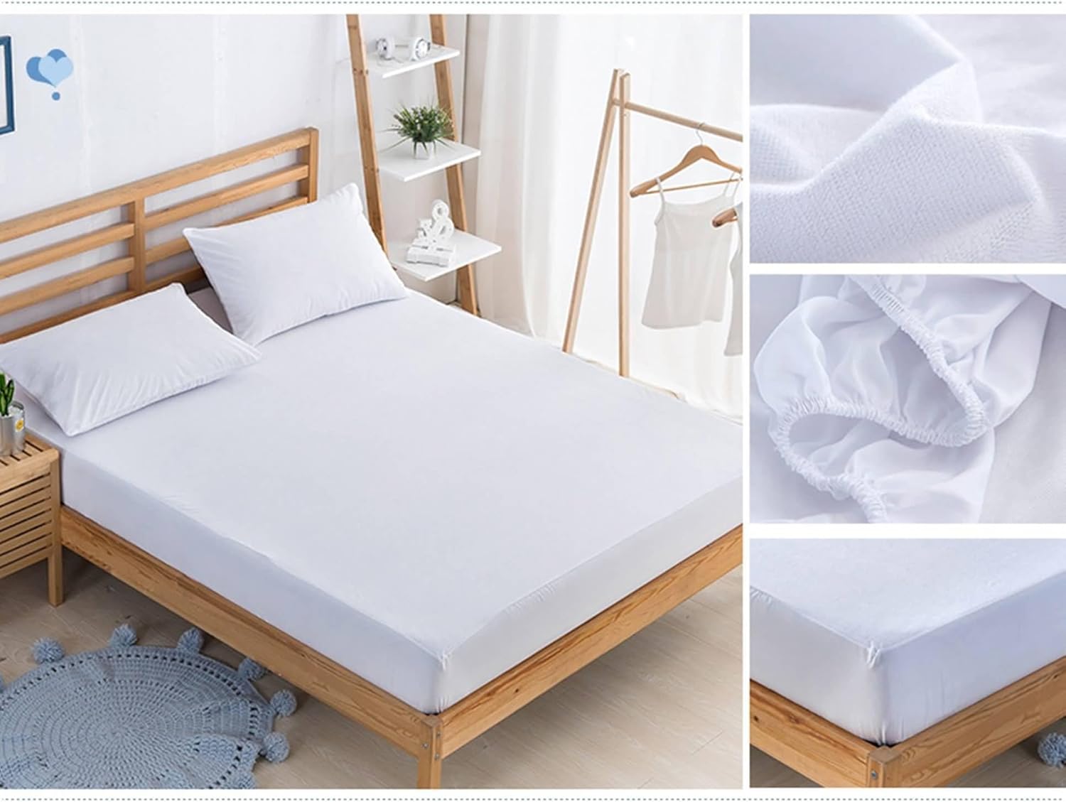 Beydodo Bed Fitted Sheet with Deep Pocket, Bed Sheet 135x200cm Solid White Velvet Look, Polyester Cotton Fitted Bed Sheet for Dorm