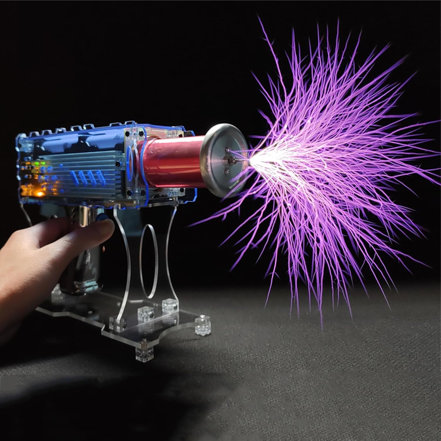Pistola a bobina Tesla, lunghezza arco regolabile fino a 10 cm, doppia modalità di innesco per esperimenti scientifici educativi