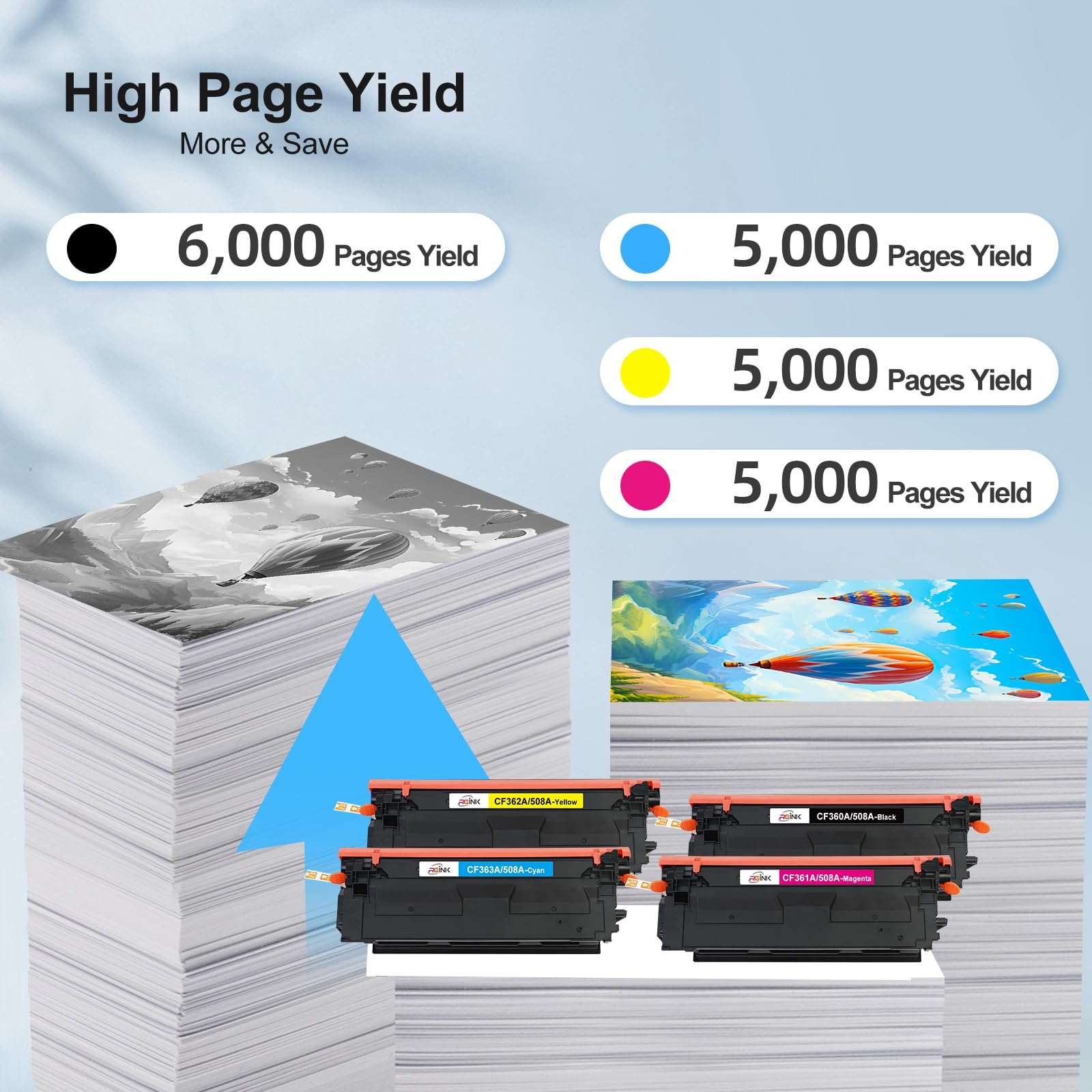 4 Pack Toner Replacement for HP 508A Toner Cartridge - CF360A CF361A CF362A CF363A High Yield to use with HP Color Laserjet M553 M553n M553X M553dn M552 M552dn M557 M577c M577dn M577f M577z (4 Pack)