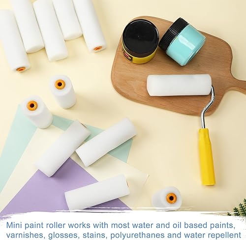 Miniatura 7 de Nuogo 120 piezas de rodillo de pintura de espuma de 4 pulgadas, mini rodillo de espuma de alta densidad, herramienta de bordeadora de pintura para