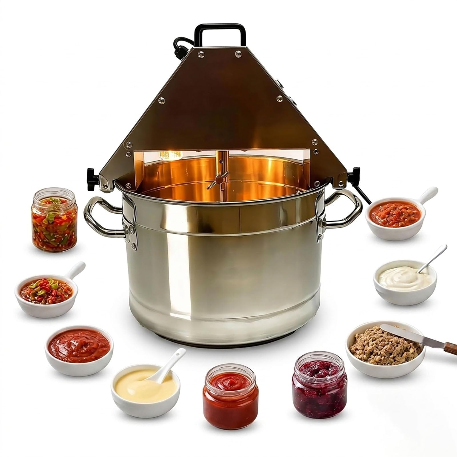 WEIMILOR Commercial Electric Food Stirrer Pot,Stainless Steel Automatic Mixer Machine with Double Stirring Paddle &Auxiliary Fan&Light,for Making Jam/Sauce/Filling,
