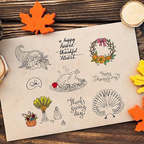 Miniatura 3 de Sellos transparentes de pavo de Acción de Gracias para hacer tarjetas y diarios, sellos de goma para corona de frutas y calabaza, sellos de goma