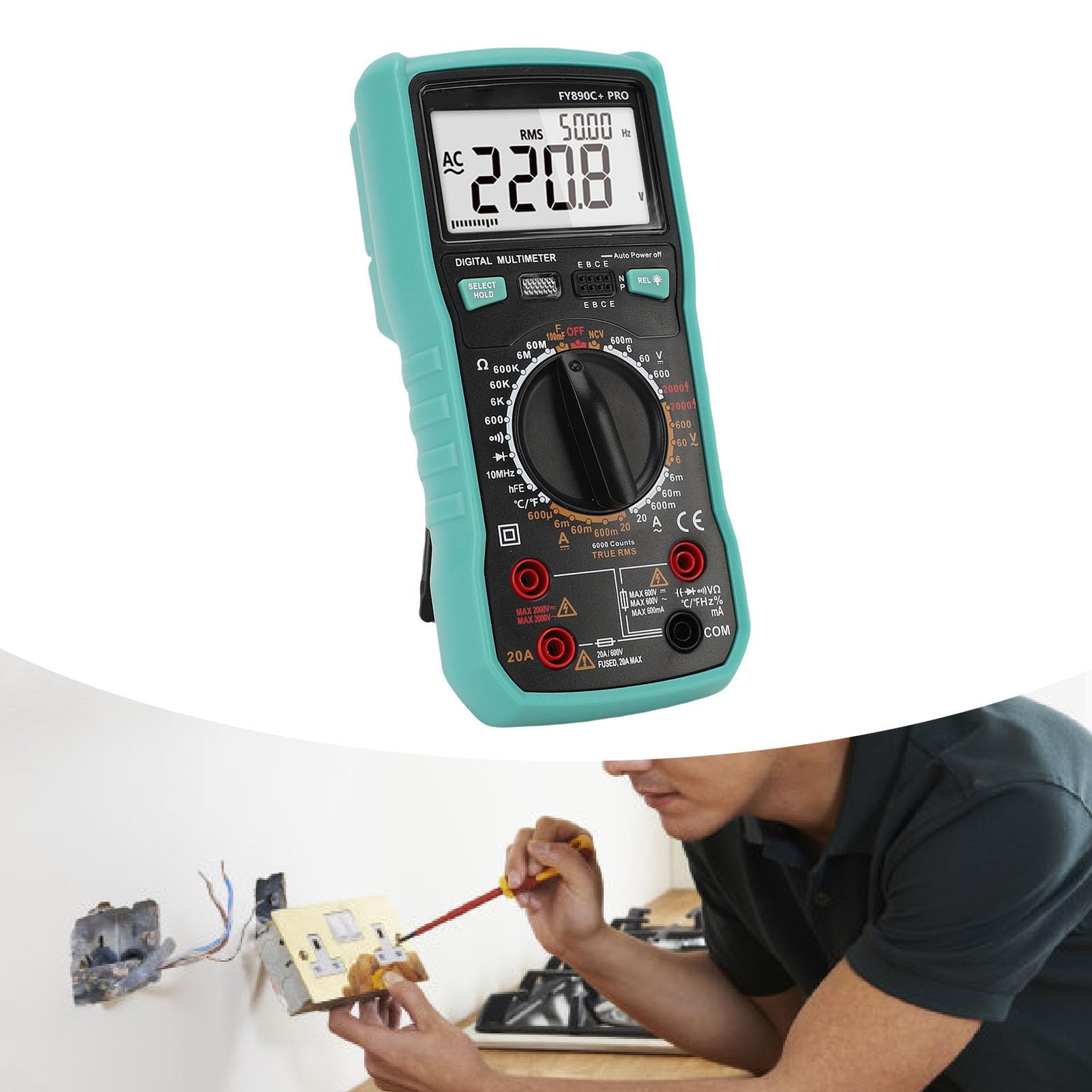 Multimetro digitale 6000 conteggi, tester di precisione per manutenzione elettrica, design intelligente anti-scottatura, misurazione della tensione