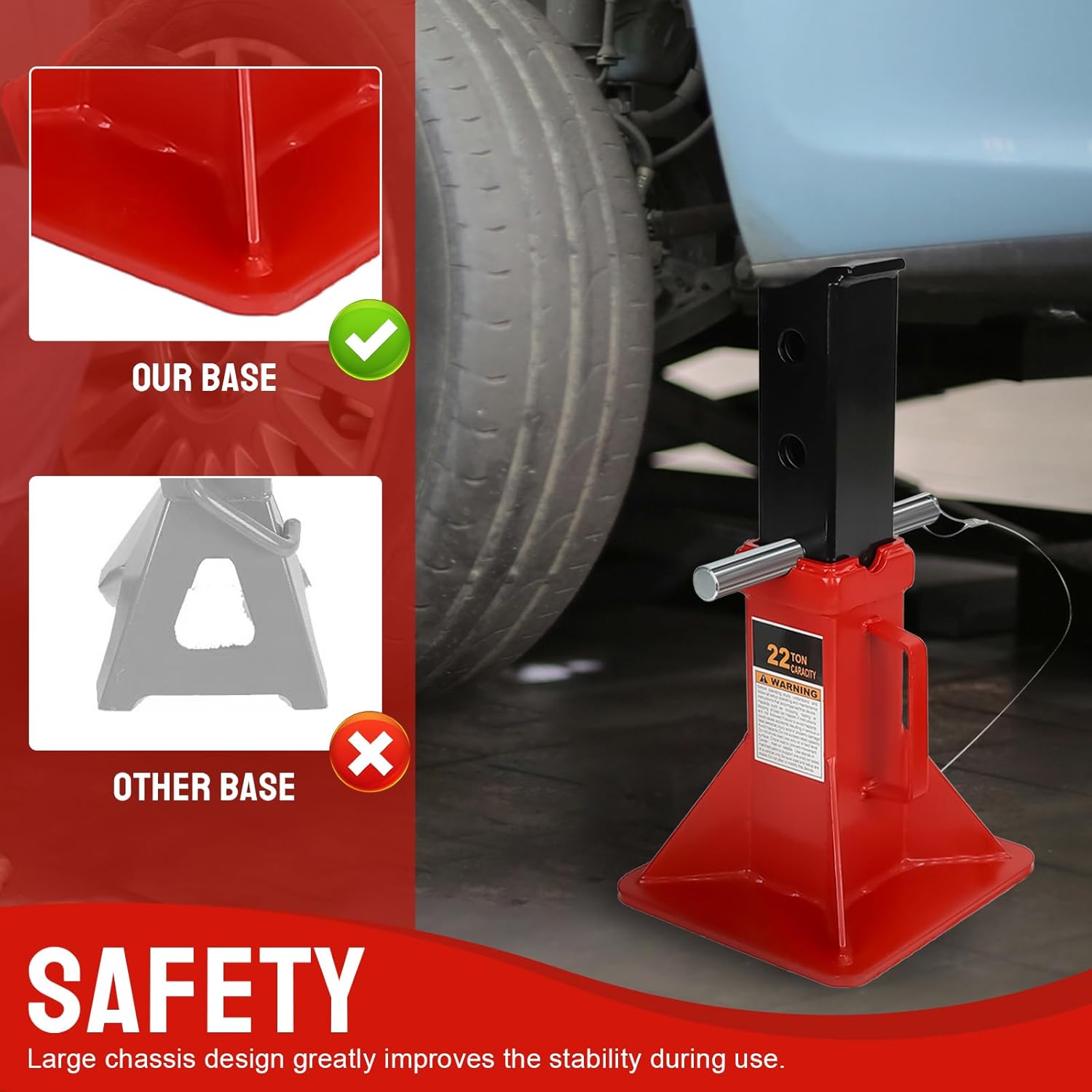 22 Ton (44,000 lbs) Jack Stands, Heavy Duty Pin Type Professional Car Jack Stand with Lock,Adjustable Height to 19.75",Wide Base Safety Design for Supporting Trucks, Trailers and Equipment,1 Pair