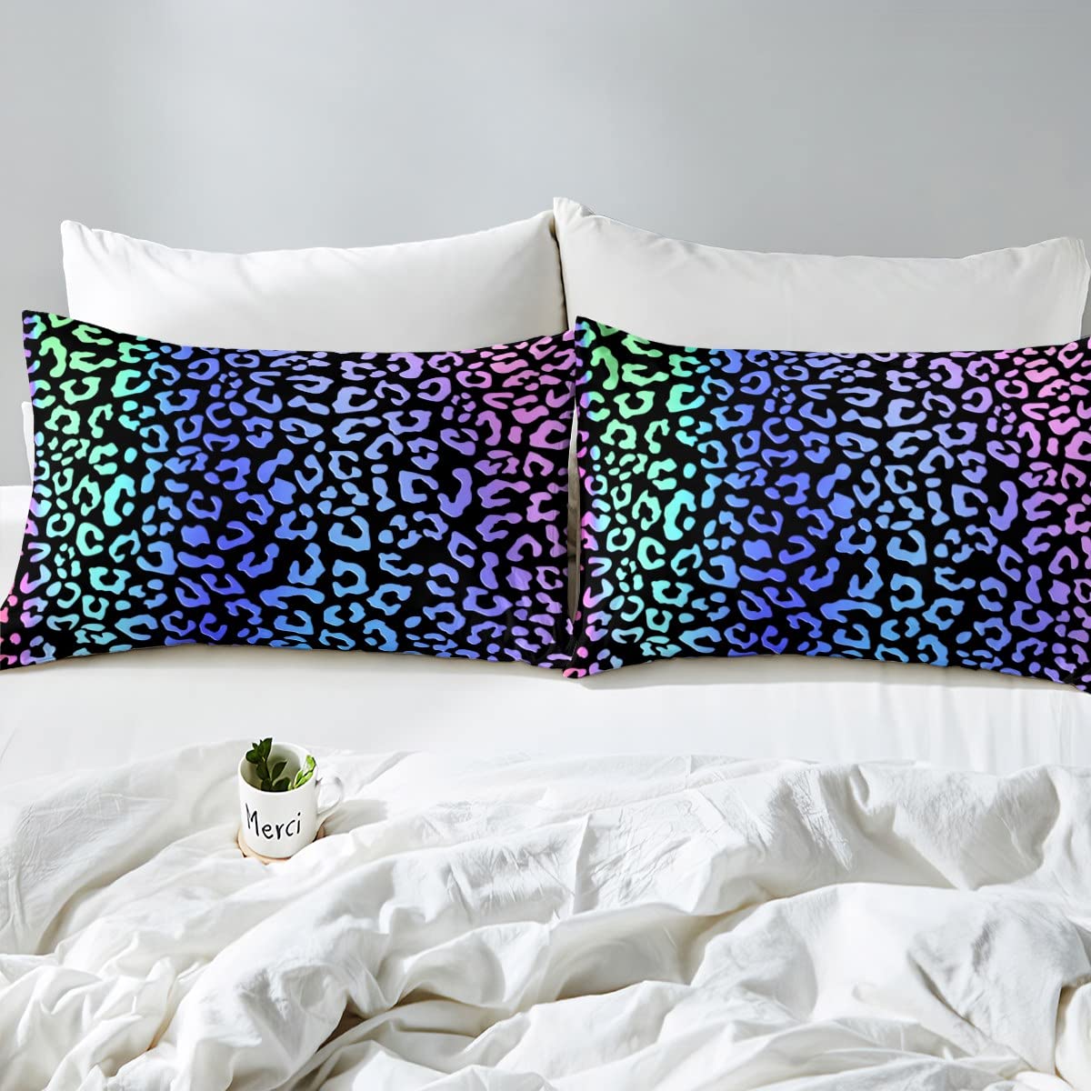 Homemissing Leopard Print Duvet Cover Set Glitter Cheetah Print Bedding Set for Kids Boys Girls Wild Animal Decor Comforter Cover Set Microfiber Geometric Bedspread Cover Ombre Bedclothes Single - Image 4