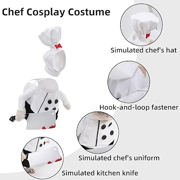 Dog Chef Costume - Halloween Scary Dog Costume with Knife and Hat, Pet Murderer Costumes Killer Cosplay Outfit with Arms, Trimmable Hook & Loop Fastener for Fitting Small Medium Large Dogs