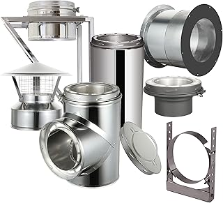 Through The Wall Kit with Spark Guard Chimney Cap for 8" Diameter 304 Stainless Steel Class-A Double Wall All Fuel Insulated Chimney Pipe (9" Length, Adjustable Wall Bracket)