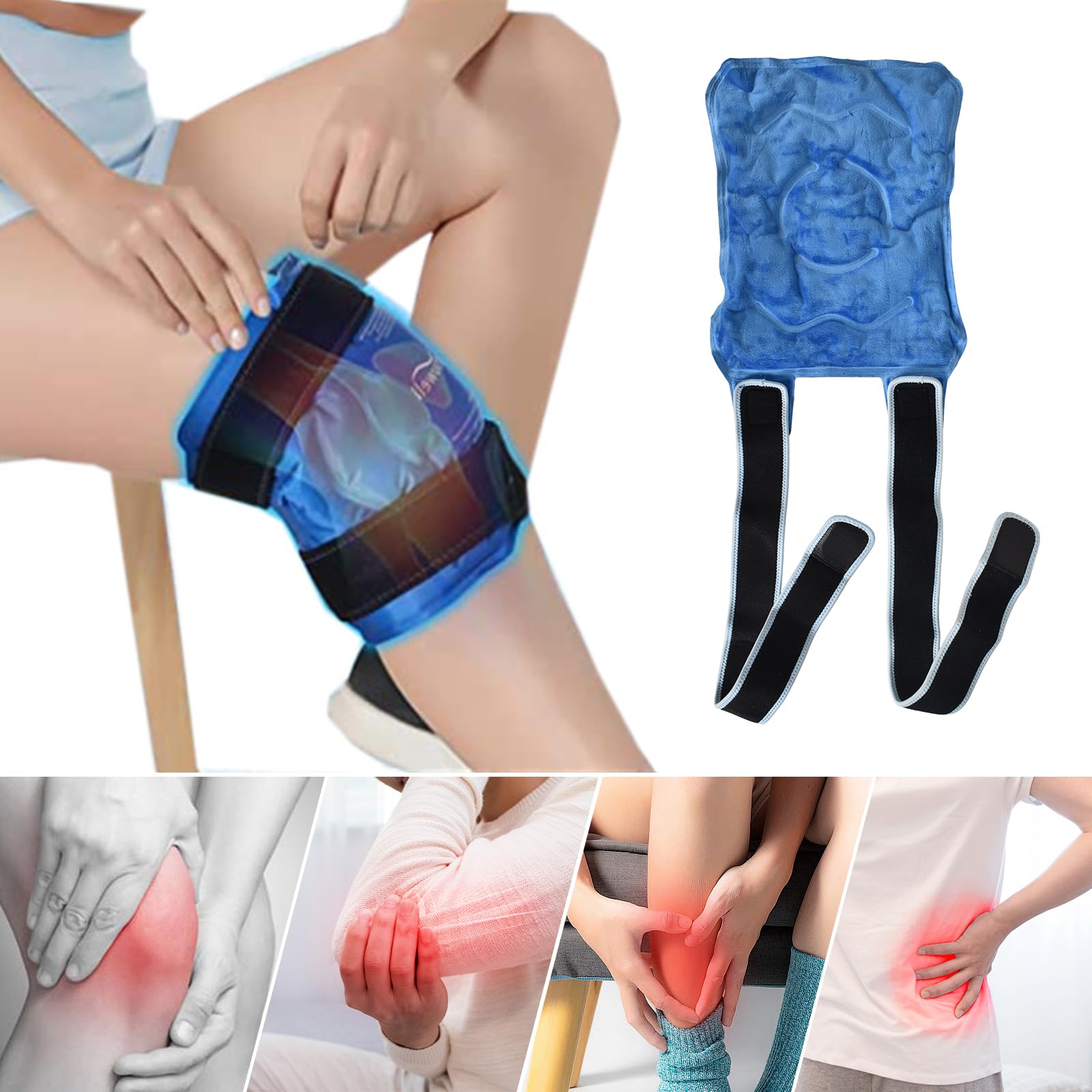 Bolsa Hielo Reutilizable, Bolsas Gel Frio con Correas, Envoltorio de Gel Frío, Bolsas Gel Frio Reutilizables, compresa caliente o fría, para Lesiones en las Piernas, Hinchazón, Esguinces