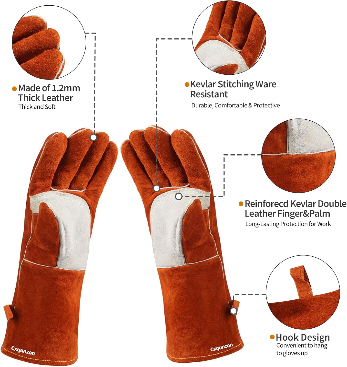 Leather MIG Welding Gloves with Reinforced Palm, Kevlar Stitching, Heat Fire Resistant for Welding/Grilling/BBQ
