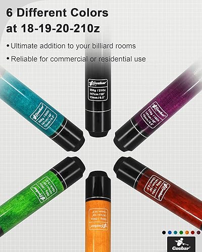 Miniatura 2 de Juego de 6 tacos de billar, palos de billar de 18, 19, 20, 21 onzas en 6, 2 piezas, palos de billar con agarre 3D, palos de mesa de billar de 58