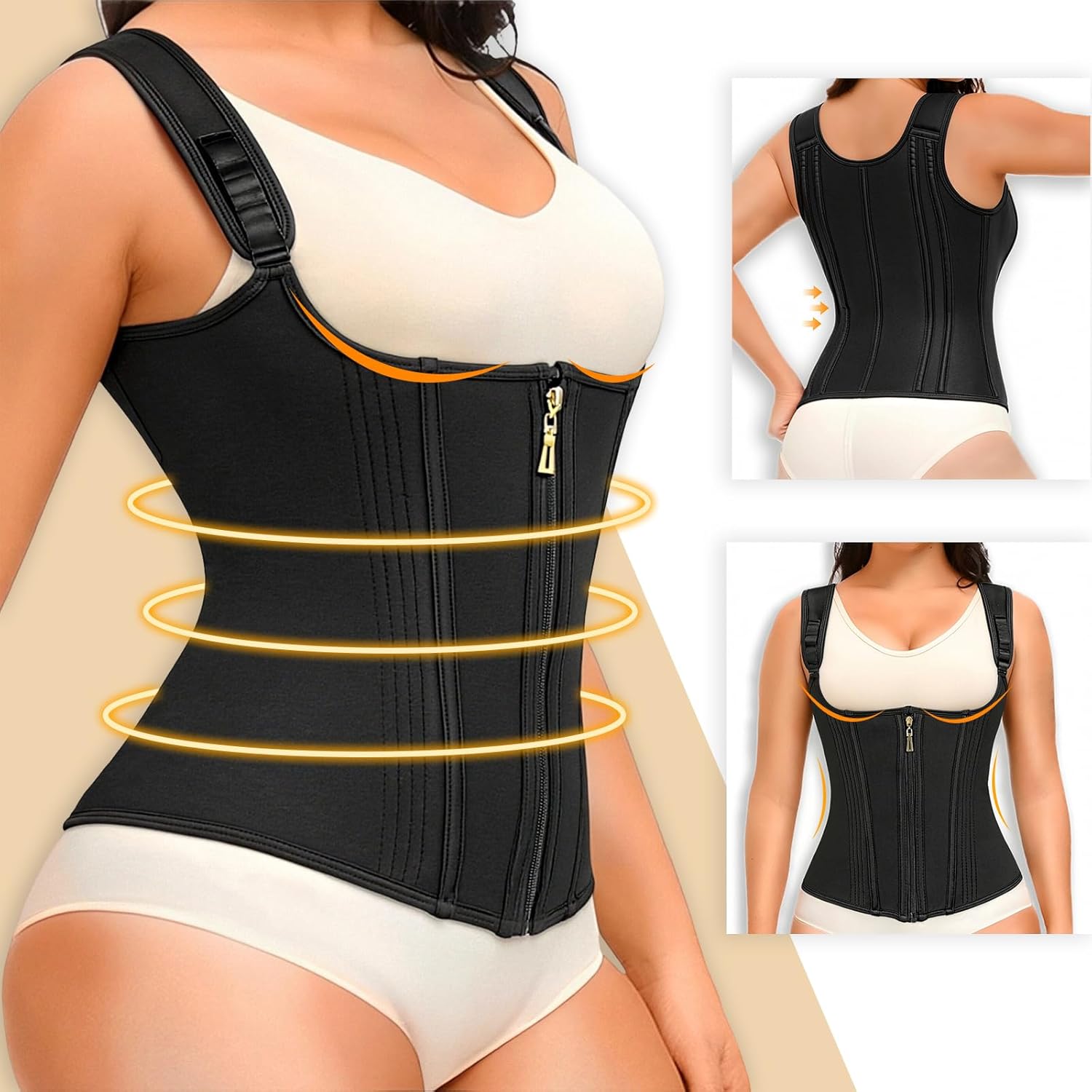 YADIFEN Waist Trainer for Women,Zipper Corset Body Shaper for Tummy Control Neoprene Cincher Sweat Sauna Vest Tank Top shapewear vest Large More Steel Bone Support