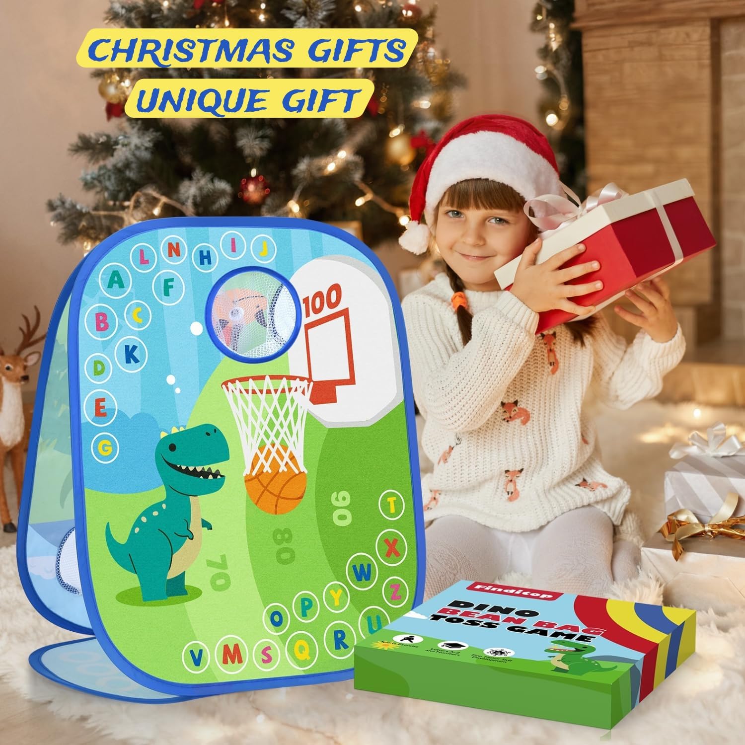 6-in-1 Dinosaur Bean Bag Toss Game - Outdoor Toys for Toddler 1-3, ABC Alphabet & Math Learning Active Play Toy - Indoor Backyard Party Game Beach Games