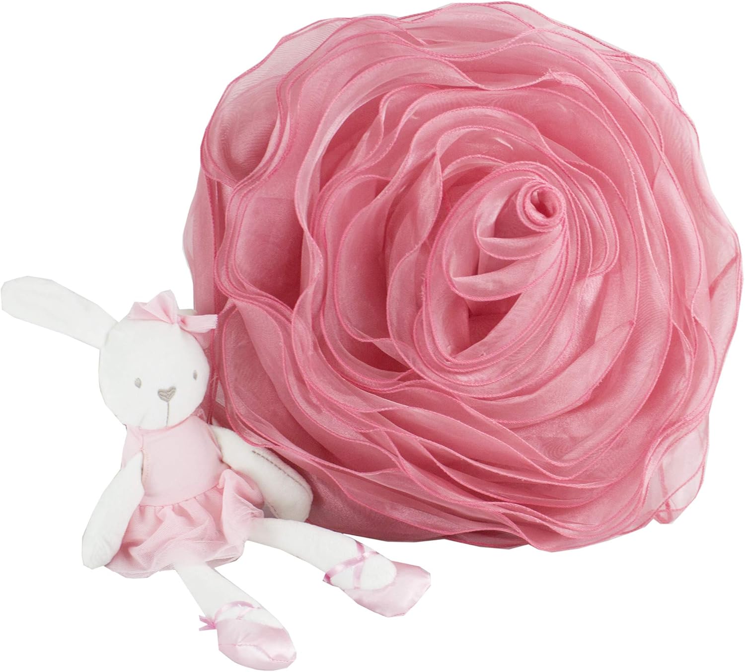 Fennco Styles Home Décor Rose Chiffon Everyday Filled Flower Decorative Throw Pillow, 16-Inch Round, 3 Colors (Rose)