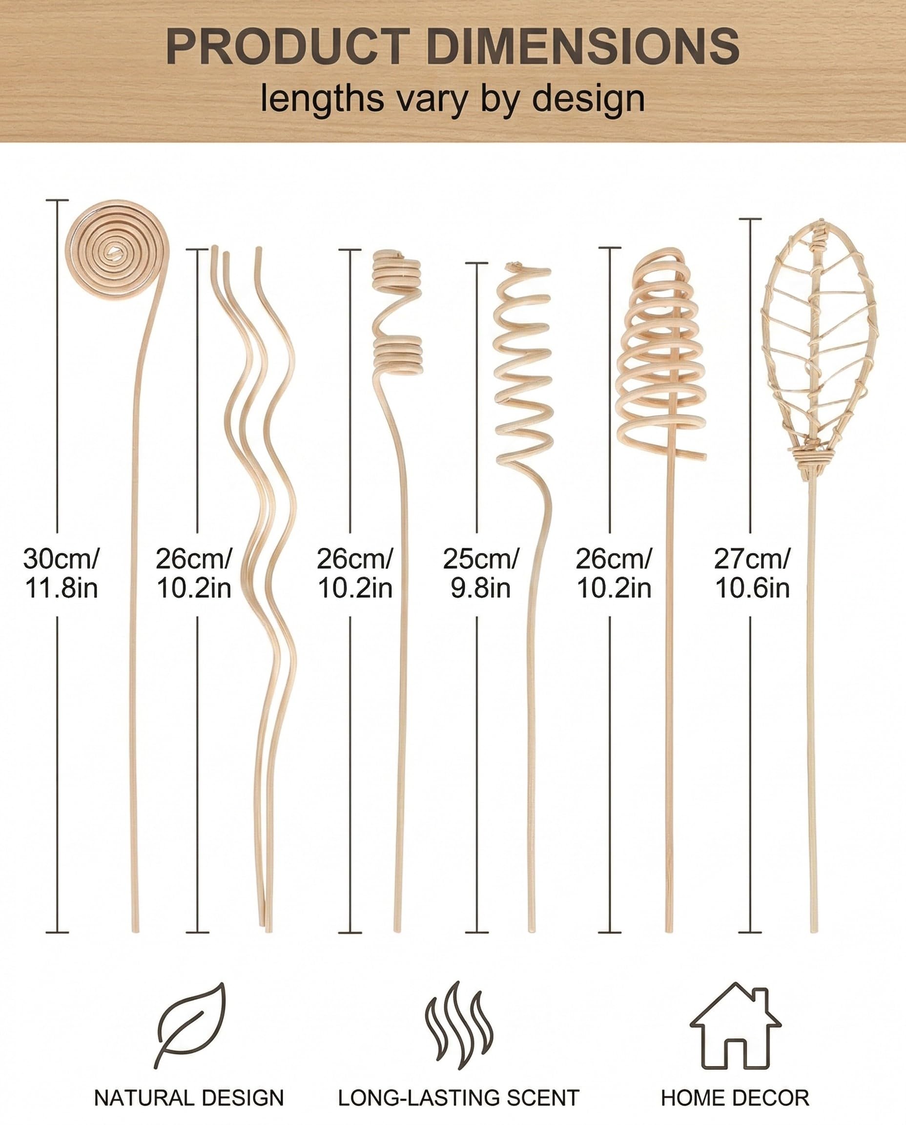 Varillas Difusoras Mikado - 18 Piezas de Ratán Natural con Varios Diseños Botánicos para Aceites Esenciales, Recambio de Ambientador Decorativo para Hogar.
